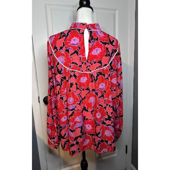 Who What Wear women's Shirt Floral Red Poppy Pattern Long Sleeves XXL - Picture 3 of 4